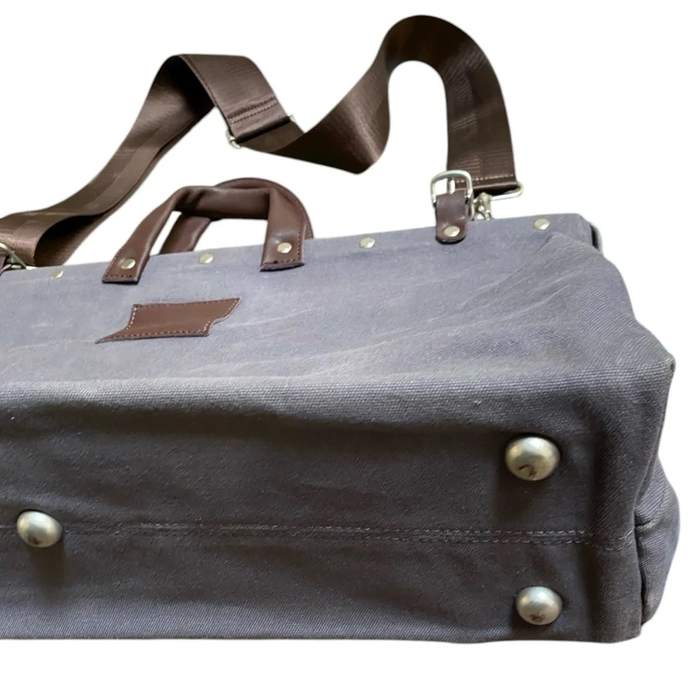 Line of Trade No. 0312 Canvas Weekender Duffel Bag Gray Leather Carry On Tote